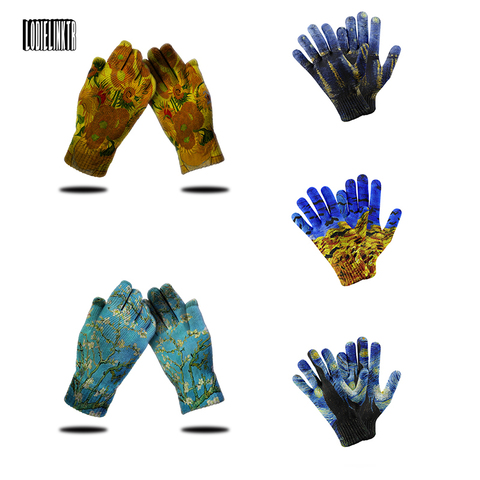 Van Gogh-guantes de punto para pintura al óleo para mujer, manoplas de girasoles para jardín y trabajo, guantes de pantalla táctil para teléfono móvil, Primavera, nuevos ► Foto 1/6