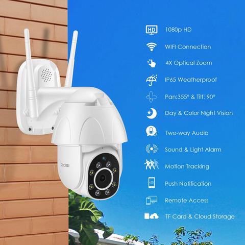 ZOSI 1080P HD PTZ Wifi IP cámara de seguridad inalámbrica al aire libre vídeo CCTV vigilancia de la visión nocturna IR Audio Zoom 2MP ► Foto 1/6