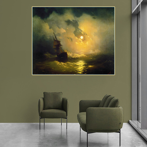 Citon Ivan Aivazovsky 《 Stormy sea at night 》 lienzo pintura al óleo cartel de ilustraciones imagen para decoración de pared decoración Interior del hogar ► Foto 1/5