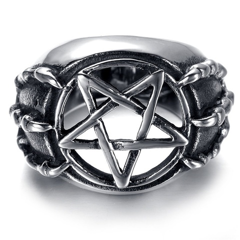 NewRetro cráneo y dragón garra pentagrama anillo hueco anillo de los hombres de moda Vintage pentagrama de Metal anillo redondo anillo accesorios joyería ► Foto 1/3