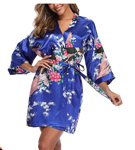 Bata de satén Floral para mujer, ropa de dormir suave, regalo de fiesta nupcial, para dama de honor, WQ79 ► Foto 1/6