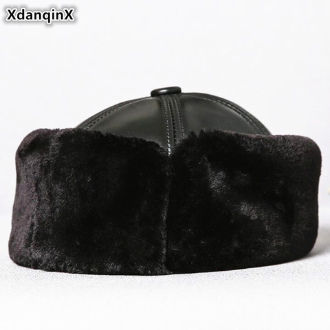 XdanqinX-gorro de piel auténtica para hombre, cazadora cálido, gorros de invierno, de terciopelo grueso, casquillos de orejeras, de piel de oveja, para esquí ► Foto 1/6