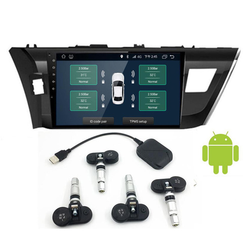 Sistema de Monitoreo de presión de neumáticos de coche, pantalla con 4 sensores externos internos, navegación Android, USB, TPMS, alarma de presión de neumáticos ► Foto 1/4
