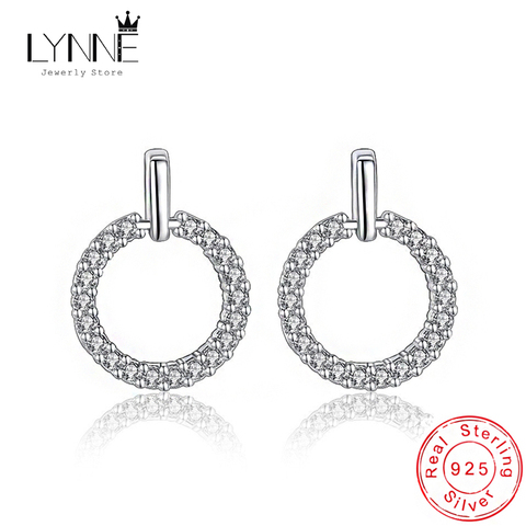 Nueva moda Rock ronda Rhinestone Stud 925 pendientes de plata esterlina Simple elegante círculo Punk gota pendientes de joyería de las mujeres de regalo ► Foto 1/6