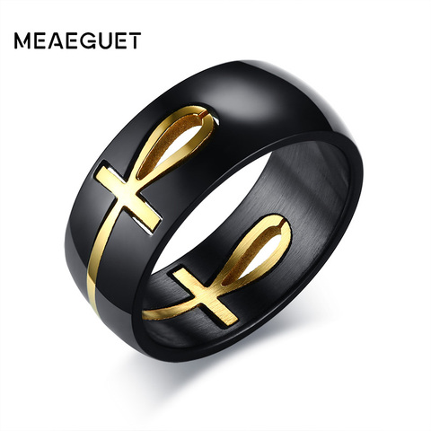Meaeguet Separable ANJ anillo de Cruz egipcio hombres personalizado negro oro Acero inoxidable llave de la vida boda hombre Anel joyería ► Foto 1/6
