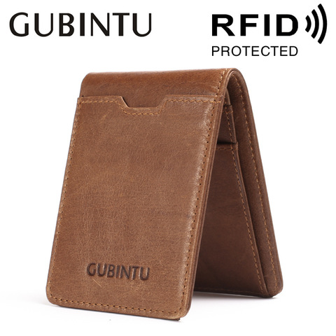 Tarjetero de cuero genuino con bloqueo RFID para hombre y mujer, Cartera de bolsillo frontal plegable con portatarjetas de negocios ► Foto 1/6