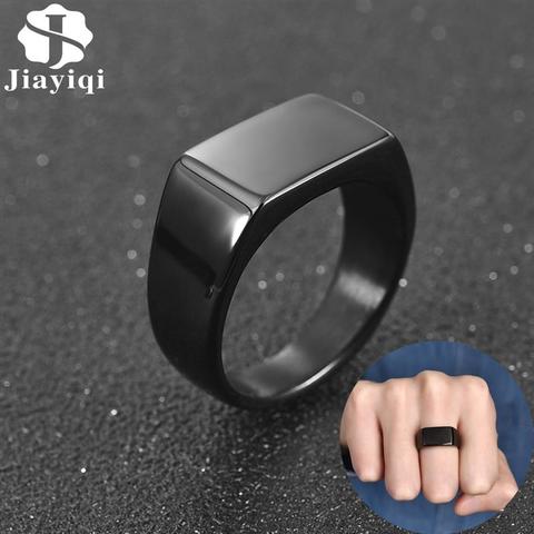 Jiayiqi anillo de moda para hombres Acero inoxidable estilo Simple Color negro dorado plateado cuadrado anillo encanto hip hop masculino regalo de fiesta, joyería ► Foto 1/6