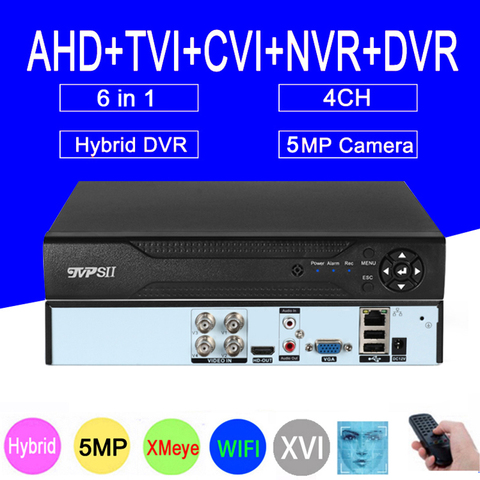 Grabadora de vídeo de vigilancia Hybrid, H.265 + XMeye Hi3520D, detección facial Auido, 5MP, 4CH, 4 canales, TVI, CVI, NVR, AHD, CCTV, DVR ► Foto 1/5
