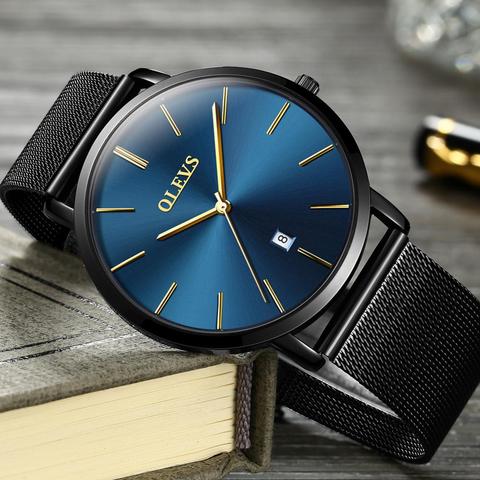 OLEVS-Reloj de pulsera de cuarzo para hombre, cronógrafo de lujo, resistente al agua, ultradelgado, con correa de acero, clásico, de negocios ► Foto 1/6