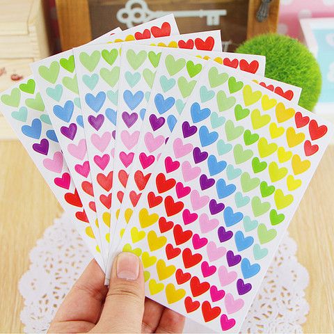 Lote de 6 hojas de pegatinas Kawaii para adornos para álbumes de fotos, suministros de corazón, estrellas, pegatinas para álbumes de recortes, manualidades de papel ► Foto 1/5