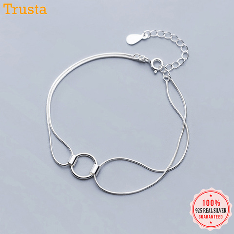 Trustdavies-pulsera redonda hueca de doble capa para mujer, de plata de ley 100% sólida, de 16cm, regalo, joyería para niña y mujer, DA321, 925 ► Foto 1/6