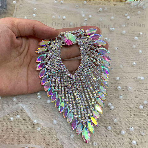 Aplique de diamantes de imitación AB, cadena de hombro con borlas, base dorada o plateada para coser en malla de diamantes de imitación para vestido de fiesta de boda DIY ► Foto 1/6