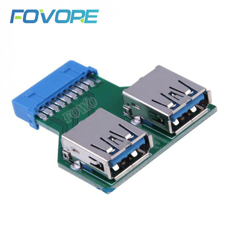 Adaptador de placa base de escritorio de 20 pines A USB 3,0 Dual, conector hembra de 19 pines/20 pines A 2 puertos USB 3,0 A lector de tarjetas ► Foto 1/4