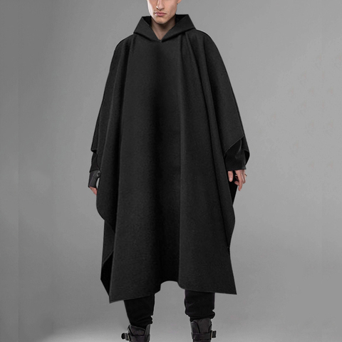 Gabardina larga con capucha para hombre, abrigo masculino a la moda, color liso, holgado, estilo Punk, a prueba de viento, Poncho para invierno, 2022 ► Foto 1/6