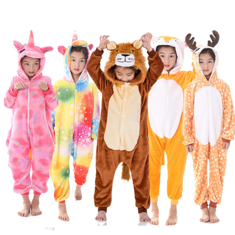 Kigurumi, pijamas de unicornio para niños, pijamas para niñas, ropa de dormir para niños, mono con diseño de León, ciervo, Mono para niños ► Foto 1/6