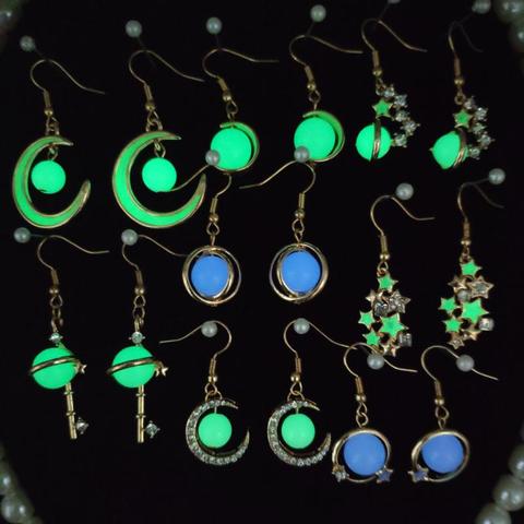 Pendientes colgantes luminosos de fantasía para mujer, aretes clásicos creativos de estrellas, Luna en forma de llave que brillan en la oscuridad, joyería fluorescente ► Foto 1/6