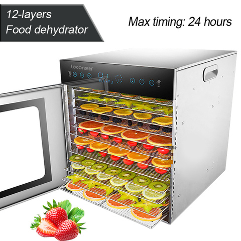 Deshidratador de alimentos de 12 capas, secador de alimentos de doble uso comercial/doméstico, de acero inoxidable, para frutas y verduras, 220V/50HZ, 1000W, 1 ud. ► Foto 1/6