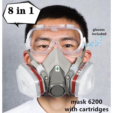 Respirador de máscara de Gas 6200 para pintura, tela de goma con cartucho, gafas protectoras de pulverización, decoración de la industria química ► Foto 1/6