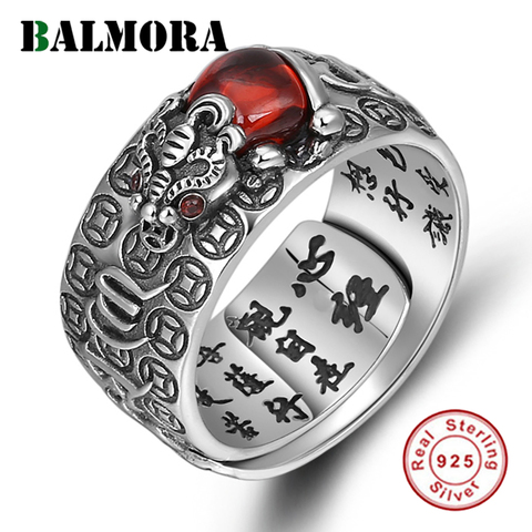 BALMORA-anillos de piedra granate roja para hombre y mujer, joyería de plata de ley 925, anillo de dedo chino Pixiu, el mejor regalo de Navidad JWJZR028 ► Foto 1/6