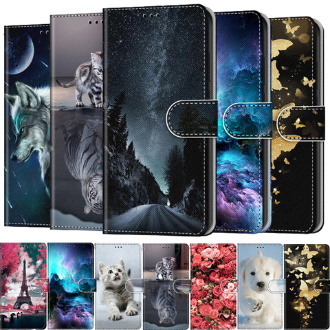 Funda de teléfono para Xiaomi de cuero con tapa, 10T Lite, Redmi Note 9T Pro, POCO X3, NFC, M3, tarjetero, soporte para libro, cubierta para gato y perro pintada ► Foto 1/6