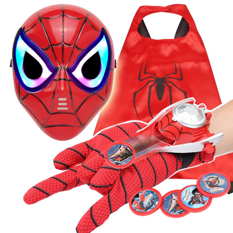 Superhéroe figura LED sonido luz máscara hombre araña escudo espada guante de juguete lanzador de modelo de Spiderman Niños Accesorios de Cosplay para fiesta ► Foto 1/6