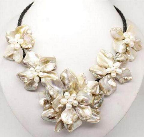 Collar de cuero con diseño de perlas de agua dulce, collar Multicolor con diseño de flores, concha de mar, gran oferta, envío gratis ► Foto 1/2