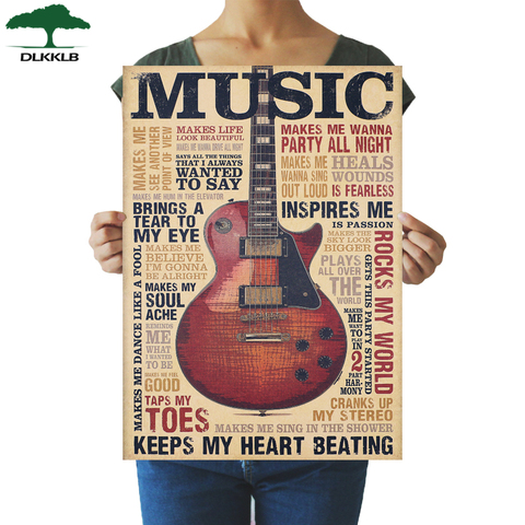 DLKKLB-Afiche de guitarra de música clásico, Retro, papel Kraft, póster, cafetería, sala de estar, decoración del hogar, pegatina de pared decorativa ► Foto 1/6