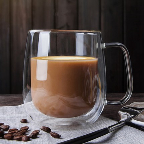 Taza de vidrio de pared doble con forma de amor corazón taza de té resistente a la cerveza leche jugo de limón taza bebedero amante tazas de café taza de regalo ► Foto 1/6