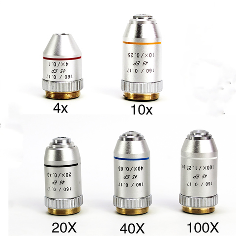 Lente objetivo acromático para microscopio biológico, distancia de conjugado de 195 mm para microscopio biológico 4X/10X/20X/40X/100X, 160/0.17 45EP ► Foto 1/6