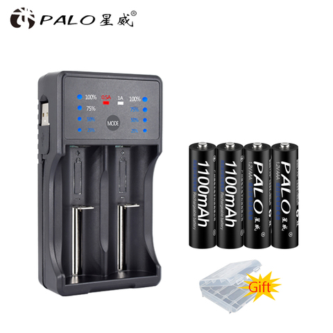 Palo 4 Uds AAA batería + cargador de pantalla LED inteligente cargador de batería USB para Ni-Mh/CD AA AAA Li-ion 3,7 V 18650 batería recargable ► Foto 1/1