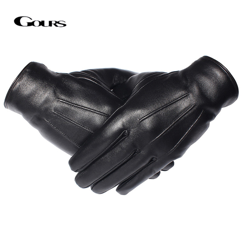 Guantes de invierno GOURS, guantes de cuero genuino para hombre, piel de oveja auténtica negra con pantalla táctil, forro de lana, guantes cálidos para conducir, nuevo GSM050 ► Foto 1/6