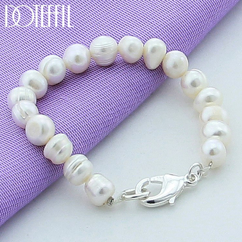 DOTEFFIL-pulsera de perlas blancas naturales de 8mm, hebilla de Plata de Ley 925 para mujer, abalorio de boda, joyería de compromiso para fiesta ► Foto 1/4