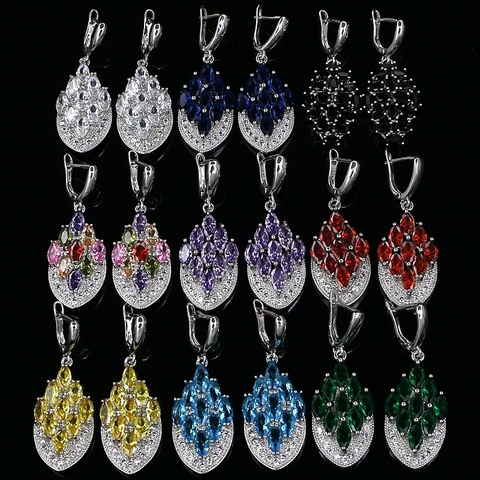 Pendientes violeta de cristal con forma de ancla para mujer, aretes largos de circonia cúbica roja para mujer, plata 925, accesorios de joyería ► Foto 1/6