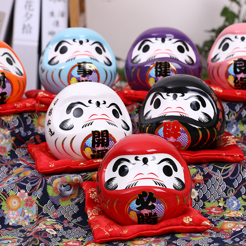 Muñeca japonesa Daruma de cerámica de 4,5 pulgadas, amuleto de la suerte, adorno de fortuna Fengshui Zen, caja de dinero artesanal, para el hogar Decoración de mesa, regalos ► Foto 1/6