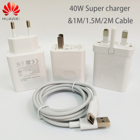 Huawei-cargador Original de 40W, 10V4A, supercarga, adaptador de la UE/EE. UU./Reino Unido, 5A, cable USB tipo c para nova 5, 6, 7 pro, mate 20, 30 pro, p40, p30 pro ► Foto 1/6