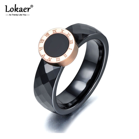 Lokaer-Anillo de Número Romano moderno para mujer, joyería de boda de acero y titanio de cerámica de Color oro rosa para mujer, Anneaux R17159 ► Foto 1/6