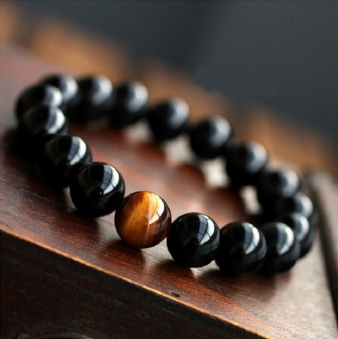 Ónix negro Natural con ojo de tigre piedra perlas pulsera de la joyería de los hombres 12 constelación de Leo los amantes pulsera Energy Balance ► Foto 1/6