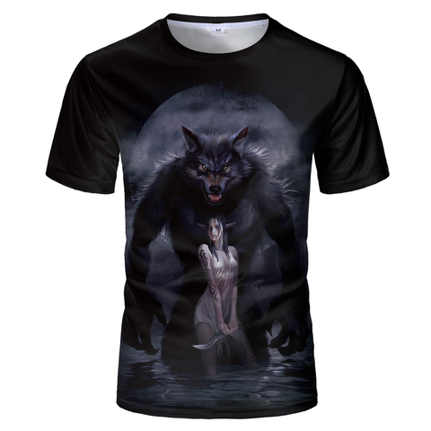 Los amantes de Lobo estampado T camisas hombres 3d Camisetas De Hombre Lobo y belleza de manga corta Camiseta cuello redondo Camiseta de moda Casual de marca ► Foto 1/6