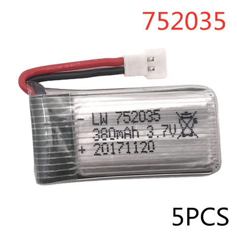 3,7 V 380mAh 752035 batería de Lipo para Hubsan X4 H107 X5 H107L H107D JD385 JD388 aviones RC piezas de cuadricóptero de control remoto 2 uds a 5 uds ► Foto 1/1