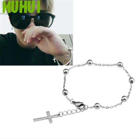 JIMIN-pulsera de cadena de cuentas cruzadas de acero y titanio para mujer, pulsera de estrella Kpop, joyería que nunca se decolora, B085 ► Foto 1/5