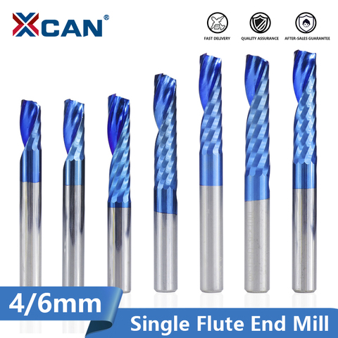 1 pieza de vástago XCAN de 4/6mm, 1 fresa de extremo de flauta, fresa de carburo de extremo con revestimiento azul CNC, fresa fresadora de extremo de flauta simple ► Foto 1/6