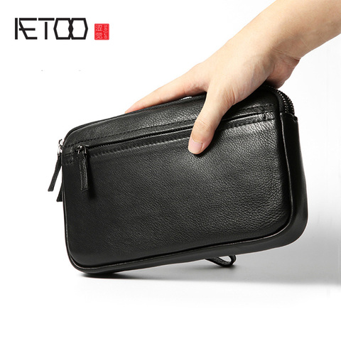 AETOO-Bolso de mano Retro de cuero para hombre, Cartera de mano de cuero suave, estilo clásico, informal, a la moda, para negocios ► Foto 1/6