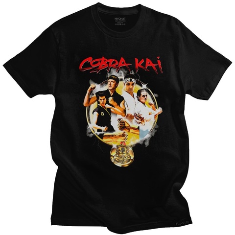 Vintage Cobra Kai Mens T Camisa de algodón Karate chico serie manga corta Camiseta atacar primero duro. Película de los años 80 Tee gráfico ► Foto 1/6