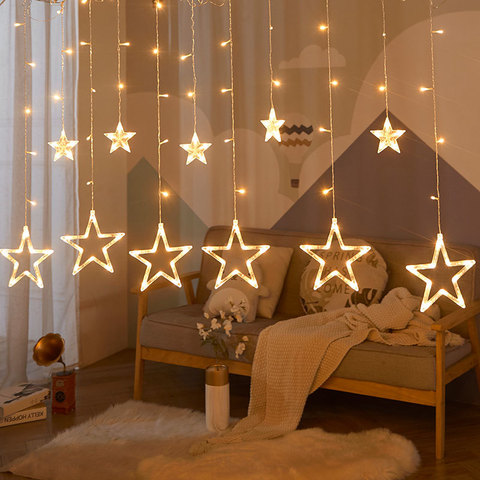 Guirnalda de luces LED con forma de estrella para decoración de interiores y exteriores, guirnalda de luces navideñas para ventana, luces para fiesta de boda ► Foto 1/6