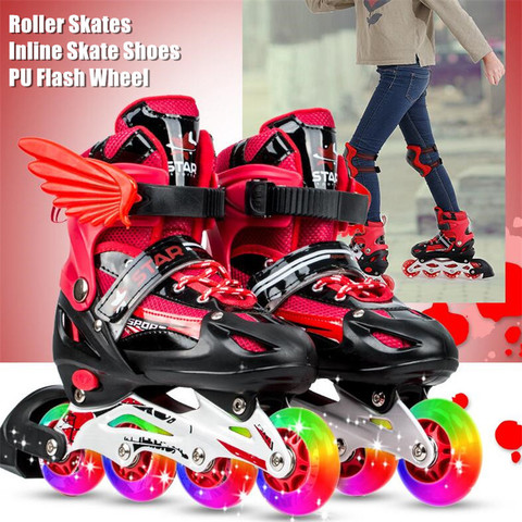 Patines en línea de velocidad para niños y niñas, zapatillas de PU con rueda Flash, para adultos, hombres y mujeres, longitud del pie: 17-25cm ► Foto 1/6