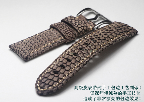 Los hombres de calidad superior de piel de lagarto correas hecho a mano 24mm azul gris Retro correa de banda de reloj de cuero para panerai reloj PAM ► Foto 1/6