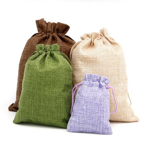 5 unids/lote cordón Natural bolsa de arpillera de yute bolsas de regalo Multi tamaño de embalaje de la joyería de la boda con caramelo bolsa de bolsa ► Foto 1/6