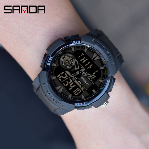 SANDA-Pulsera de cuarzo para hombre, reloj deportivo digital con diseño de cronógrafo multifuncional, impermeable, estilo militar, pantalla LED ► Foto 1/6