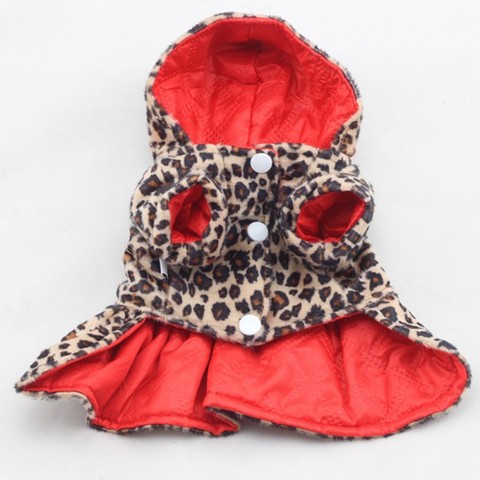 Abrigo con tutú y estampado de leopardo para perros y cachorros ropa de invierno con capucha, chaqueta reversible para perros pequeños ► Foto 1/6