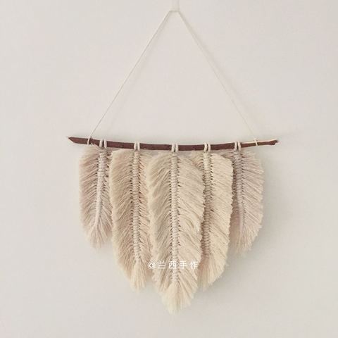 Tapiz de algodón tejido hecho a mano de macramé Ins, pluma colgante de pared, decoración nórdica Bohemia, colgante bohemio ► Foto 1/5